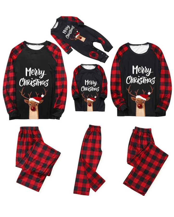Pyjama De Noël Familial Assorti – Ensemble Manches Longues Pour Hommes, Femmes, Enfants, Imprimé Lettres/rennes - 2