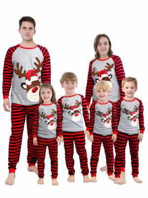 Pyjama de Noel a rayures Rudolph renne rouge nez famille rouge noir rayures