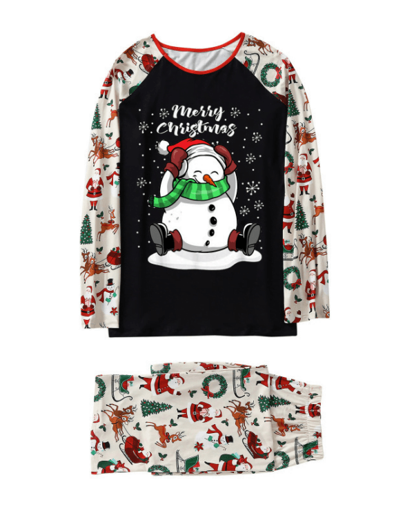Pyjama de Noël imprimé Joyeux Noël avec un Bonhomme de neige, blanc et noir