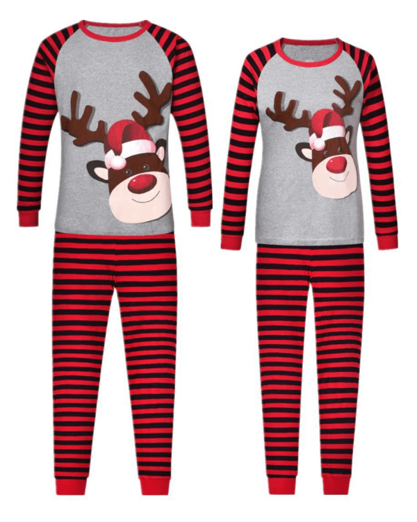 Pyjama de Noël Rudolph renne au gros nez rouge rayé