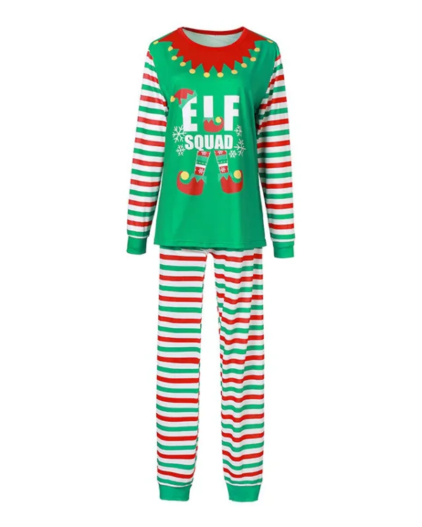 Pyjama de Noël à rayures vertes avec motif Elf Squad