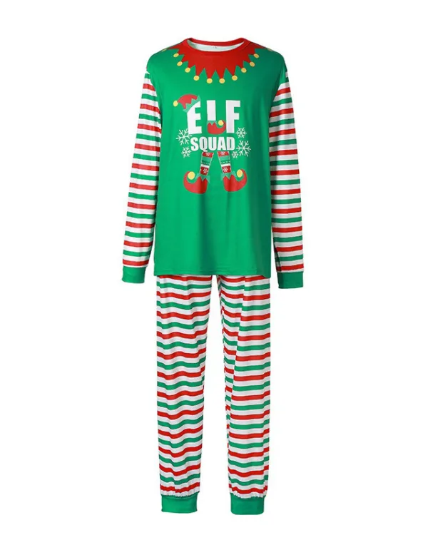 Pyjama de Noël à rayures vertes avec motif Elf Squad