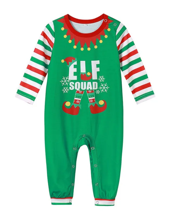 Pyjama de Noël à rayures vertes avec motif Elf Squad