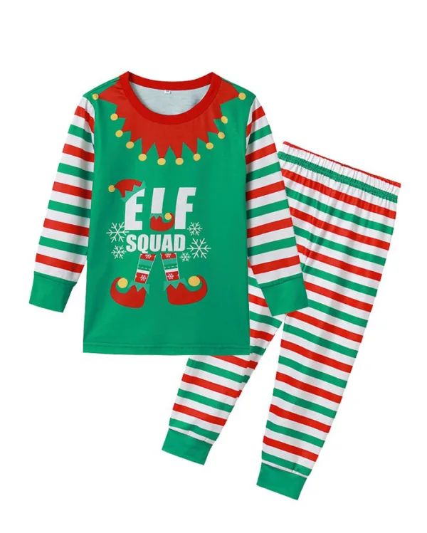 Pyjama de Noël à rayures vertes avec motif Elf Squad