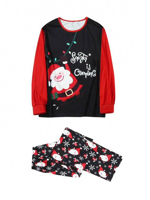 Pyjama de Noël assorti, le Père Noël arrive, noir et rouge