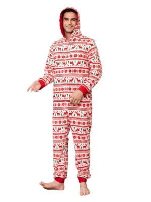 Combinaison pyjama de Noel a motifs Hivernaux rouge homme