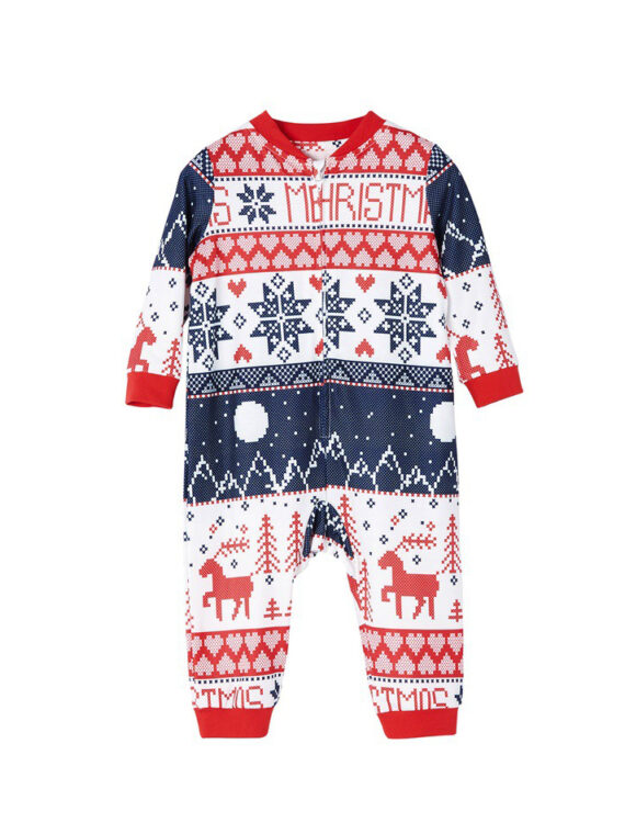 Pyjama de Noël combinaison à motifs hivernaux bleu, rouge