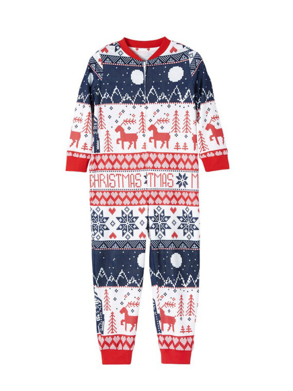 Pyjama de Noël combinaison à motifs hivernaux bleu, rouge