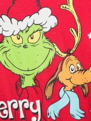 Pyjama Noel familial Merry Grinchmas zoom motif rouge