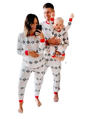 Pyjama de Noel Flocons blanc Moderne a Motifs jeune famille