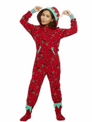 Pyjama de Noel combi famille motif elfe petite fille