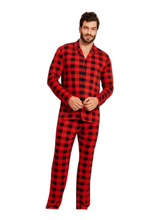 Pyjama de Noël Moderne à Carreaux rouge