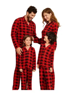 Pyjama de Noël Moderne à Carreaux rouge