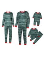 Pyjama de Noël vert moderne aux motifs hivernaux, flocons, sapins