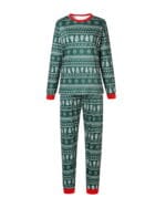 Pyjama de Noël vert moderne aux motifs hivernaux, flocons, sapins