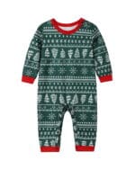 Pyjama de Noël vert moderne aux motifs hivernaux, flocons, sapins