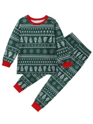 Pyjama de Noel vert moderne motifs Hivernaux modele enfant