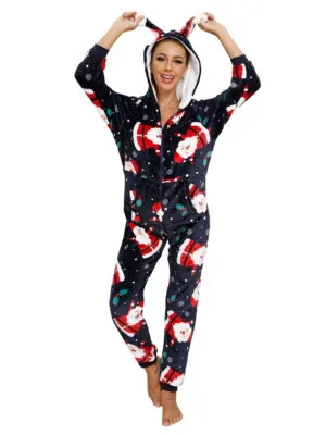 Combinaison de Noel Femme Decoree de Pere Noel pour couples mannequin femme 3