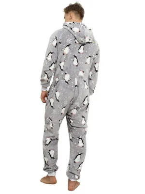 Combinaison de Noel couples manchots et flocons homme mannequin homme de dos