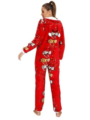 Combinaison de Noel couples pour femmes Chaton de Noel Enguirlande mannequin femme de dos