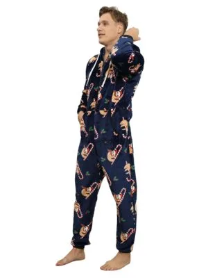 Combinaison de Noel de Paresseux dormants sur des Sucres dorge pour couples modele homme mannequin de face